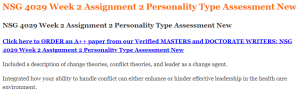 NSG 4029 Week 2 Assignment 2 Personality Type Assessment New