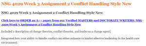 NSG 4029 Week 3 Assignment 2 Conflict Handling Style New