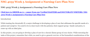 NSG 4055 Week 5 Assignment 2 Nursing Care Plan New