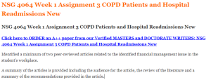 NSG 4064 Week 1 Assignment 3 COPD Patients and Hospital Readmissions New