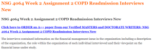 NSG 4064 Week 2 Assignment 2 COPD Readmission Interviews New