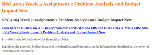 NSG 4064 Week 3 Assignment 2 Problem Analysis and Budget Impact New