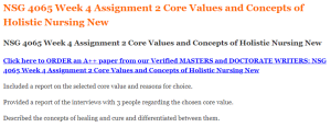 NSG 4065 Week 4 Assignment 2 Core Values and Concepts of Holistic Nursing New