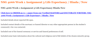 NSG 4066 Week 1 Assignment 3 Life Expectancy Hindu New