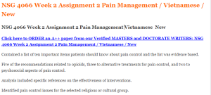 NSG 4066 Week 2 Assignment 2 Pain Management Vietnamese  New