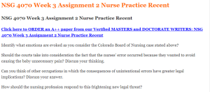 NSG 4070 Week 3 Assignment 2 Nurse Practice Recent