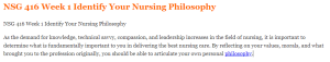 NSG 416 Week 1 Identify Your Nursing Philosophy