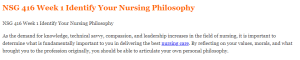 NSG 416 Week 1 Identify Your Nursing Philosophy