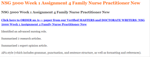 NSG 5000 Week 1 Assignment 4 Family Nurse Practitioner New