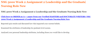 NSG 5000 Week 2 Assignment 2 Leadership and the Graduate Nursing Role New