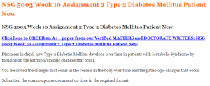 NSG 5003 Week 10 Assignment 2 Type 2 Diabetes Mellitus Patient New