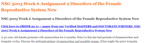 NSG 5003 Week 6 Assignment 2 Disorders of the Female Reproductive System New