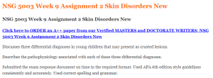 NSG 5003 Week 9 Assignment 2 Skin Disorders New