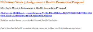 NSG 6002 Week 5 Assignment 2 Health Promotion Proposal