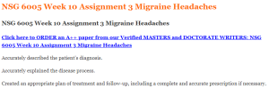NSG 6005 Week 10 Assignment 3 Migraine Headaches