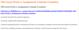 NSG 6005 Week 11 Assignment 2 Smoke Cessation