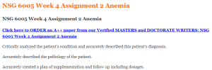 NSG 6005 Week 4 Assignment 2 Anemia