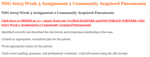 NSG 6005 Week 5 Assignment 2 Community Acquired Pneumonia