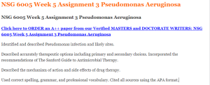 NSG 6005 Week 5 Assignment 3 Pseudomonas Aeruginosa