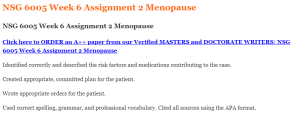 NSG 6005 Week 6 Assignment 2 Menopause