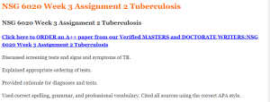 NSG 6020 Week 3 Assignment 2 Tuberculosis