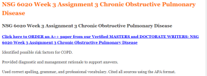 NSG 6020 Week 3 Assignment 3 Chronic Obstructive Pulmonary Disease