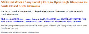 NSG 6420 Week 1 Assignment 3 Chronic Open-Angle Glaucoma vs. Acute Closed-Angle Glaucoma