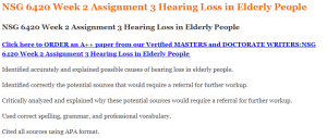 NSG 6420 Week 2 Assignment 3 Hearing Loss in Elderly People