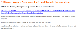 NSG 6420 Week 5 Assignment 3 Grand Rounds Presentation