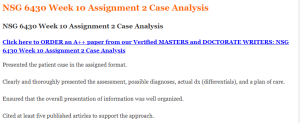 NSG 6430 Week 10 Assignment 2 Case Analysis