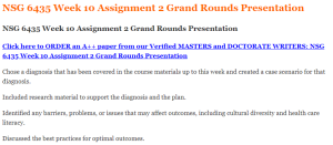 NSG 6435 Week 10 Assignment 2 Grand Rounds Presentation