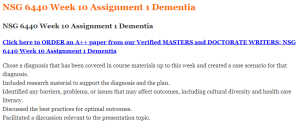 NSG 6440 Week 10 Assignment 1 Dementia