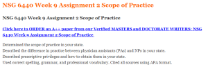 NSG 6440 Week 9 Assignment 2 Scope of Practice