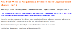 NSG 6630 Week 10 Assignment 2 Evidence-Based Organizational Change—Part 2