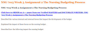 NSG 7015 Week 5 Assignment 2 The Nursing Budgeting Process