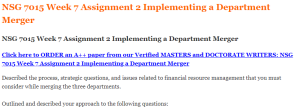 NSG 7015 Week 7 Assignment 2 Implementing a Department Merger