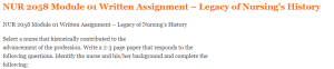 NUR 2058 Module 01 Written Assignment  Legacy of Nursing’s History