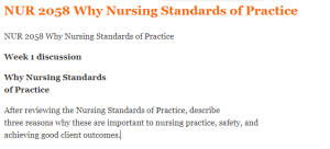 NUR 2058 Why Nursing Standards of Practice