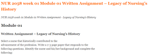 NUR 2058 week 01 Module 01 Written Assignment - Legacy of Nursing’s History