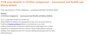 NUR 2092 Module 01 Written Assignment  Assessment and Health and Illness Beliefs