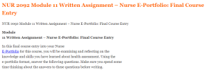 NUR 2092 Module 11 Written Assignment – Nurse E-Portfolio Final Course Entry