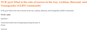 NUR 3516 What is the role of nurses in the Gay, Lesbian, Bisexual, and Transgender (GLBT) community