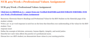 NUR 403 Week 1 Professional Values Assignment