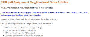 NUR 408 Assignment Neighborhood News Articles