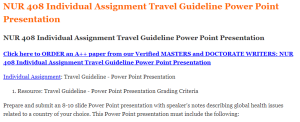 NUR 408 Individual Assignment Travel Guideline Power Point Presentation