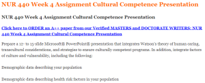 NUR 440 Week 4 Assignment Cultural Competence Presentation