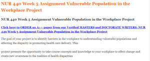 NUR 440 Week 5 Assignment Vulnerable Population in the Workplace Project