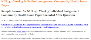 NUR 471 Week 3 Individual Assignment Community Health Issue Paper