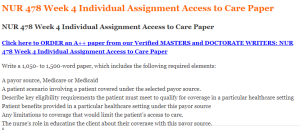 NUR 478 Week 4 Individual Assignment Access to Care Paper