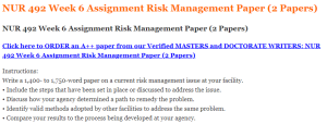 NUR 492 Week 6 Assignment Risk Management Paper (2 Papers)